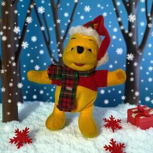 1999 Disney Winnie the Pooh Christmas Plush – Mattel Santa Hat & Scarf 9” beans